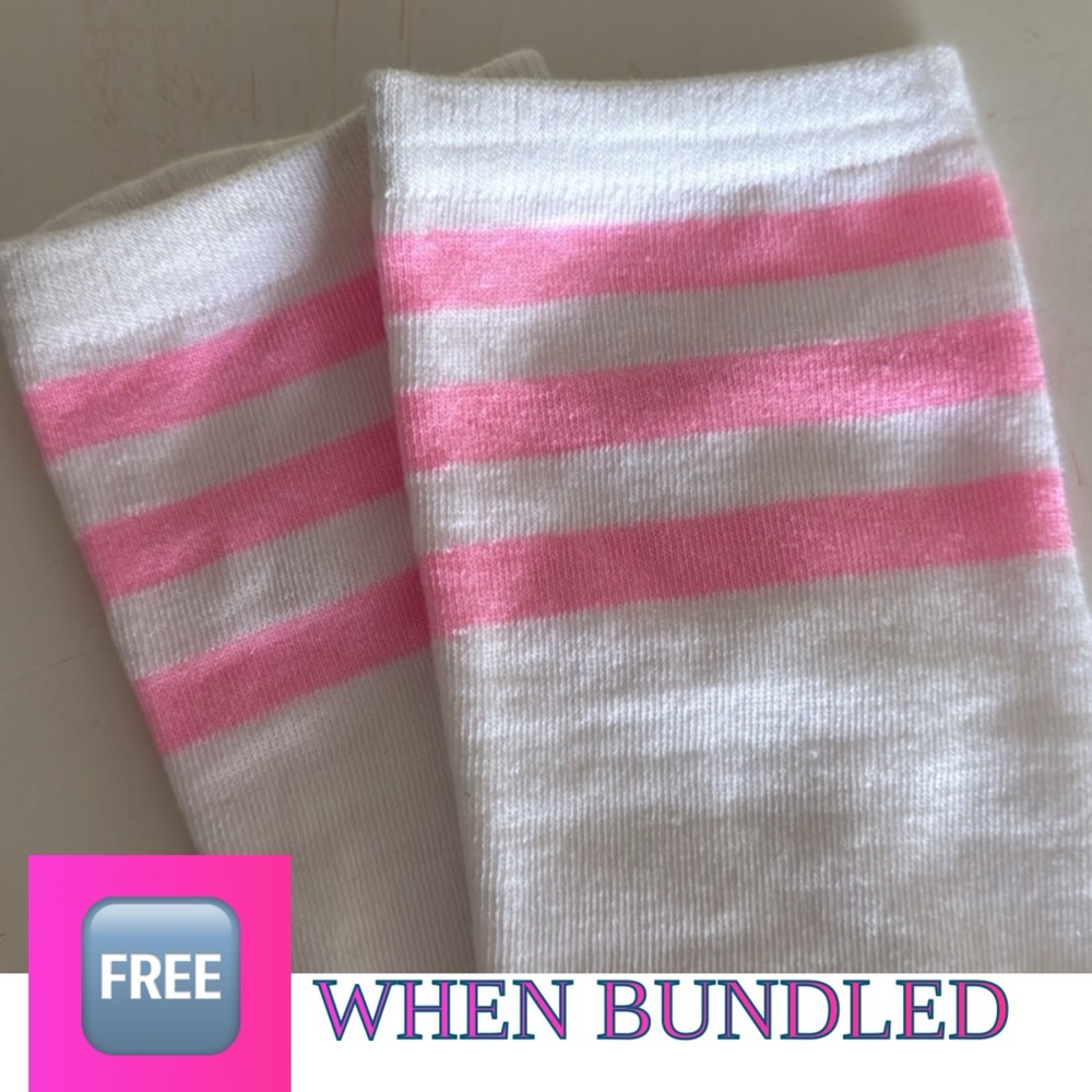 🆓 Free When Bundled Knee Women’s High Tube Socks-White with Pink Socks (Size 7)